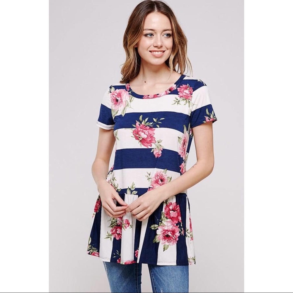 Twenty Second Floral Striped Peplum Top